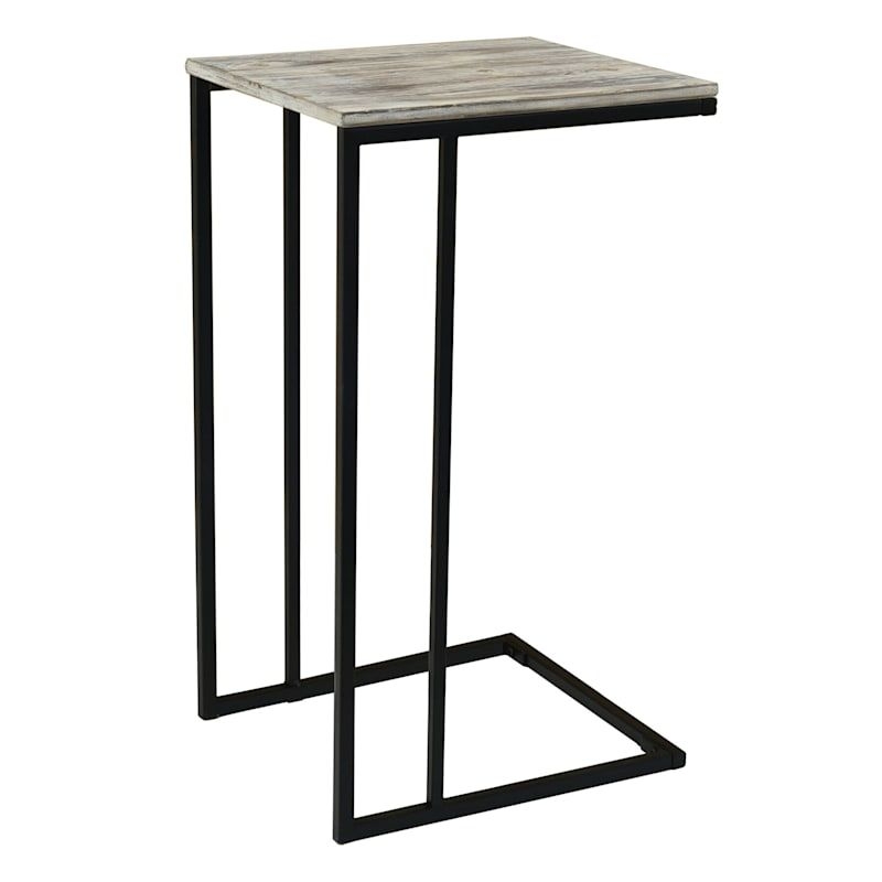 Black Metal C-Table With Rustic Wooden Top