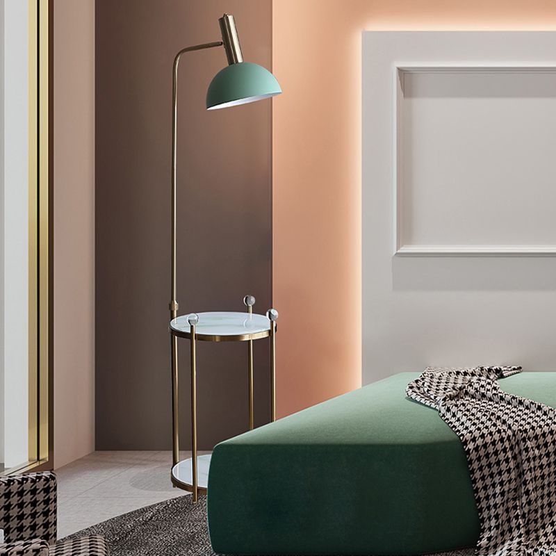 Bowl Shade Stand Up Lamp Macaron Metal 1 Bulb Bedroom Floor Light with 2-Layered Tray - Green / Plug In Electric
