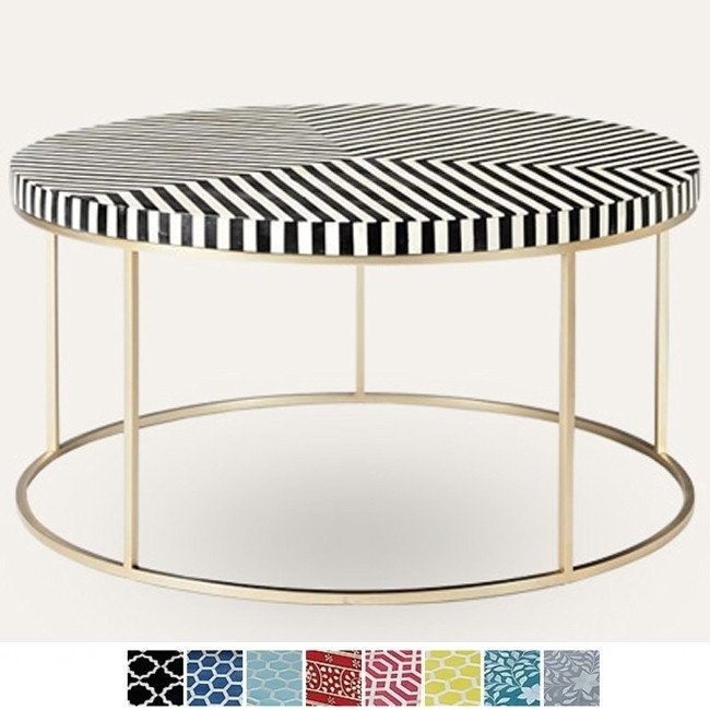 Brass Bone Inlay Round base Coffee Table Black