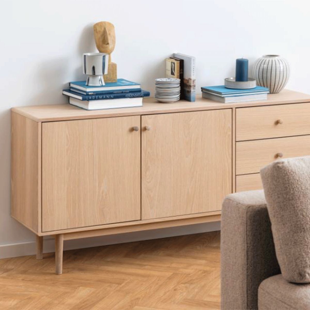 Buffet En Bois De Chne Clair 2 Portes 3 Tiroirs Martins