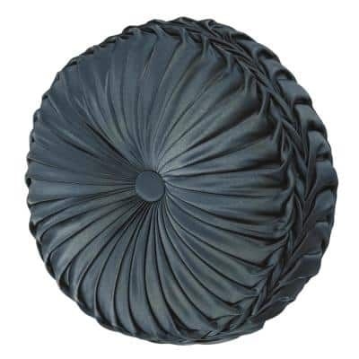Carla Azure Polyester Tufted Round Decorative Throw Pillow 15 x 15 in., Blue