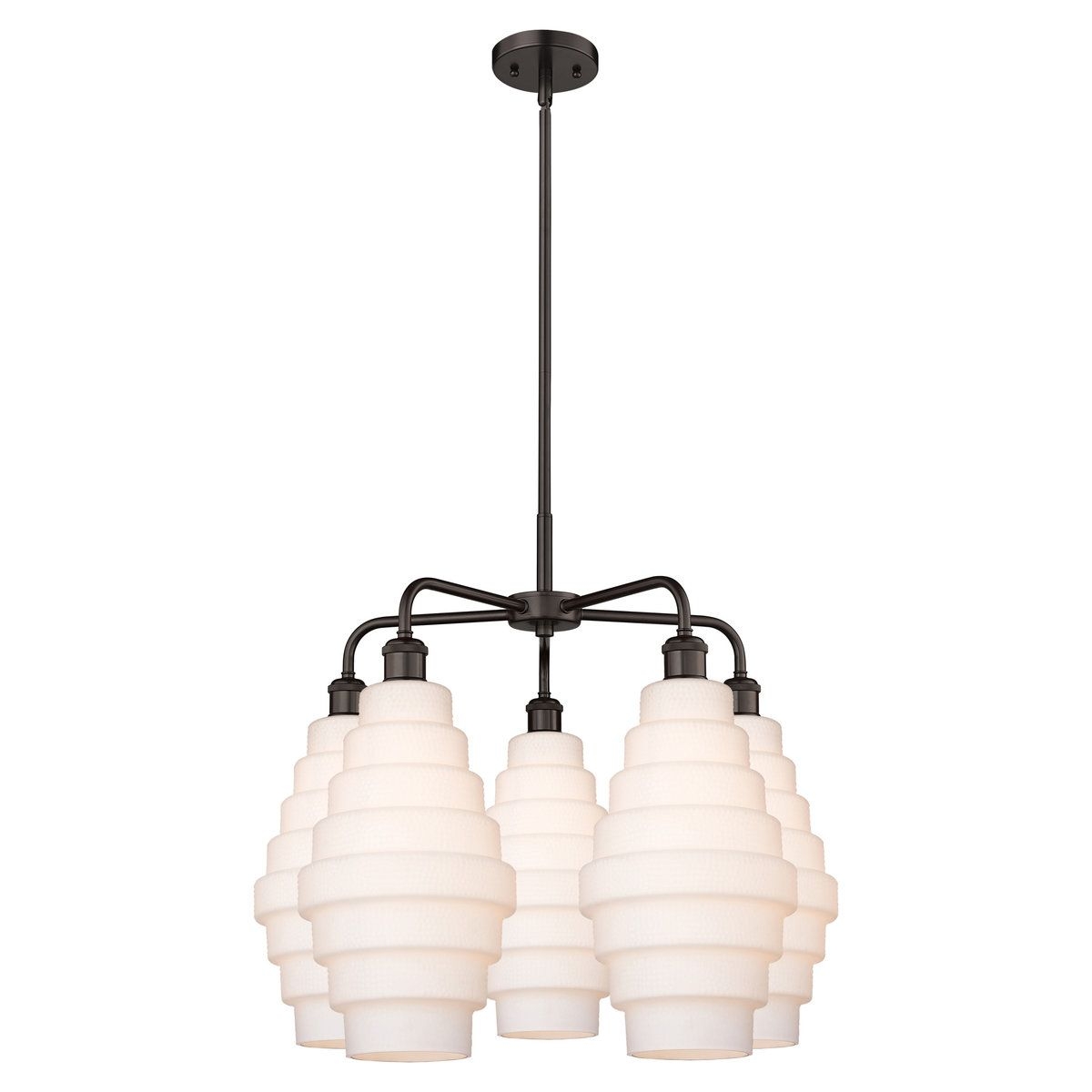 Cascade, 5 Lt 26" Stem Chandelier, Oil Rubbed Bronze Finish, White