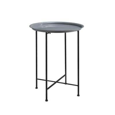 Contemporary 18 in. W x 23.75 in. H Gray and Black Round Metal End Table, Gray/Black