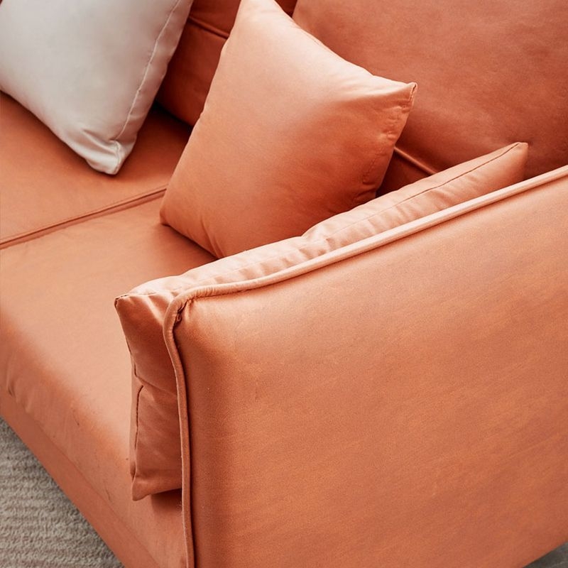 Contemporary Faux Leather Square Arm Sofa Pillow Back Couch with Metal Legs - Orange / 33''H x 71''L x 35''W / Memory Foam