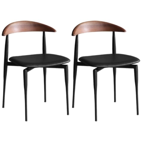 Contemporary Kitchen Metal Square Dining Chair Open Back Dining Side Armless Chair - Black / 2 Piece Set