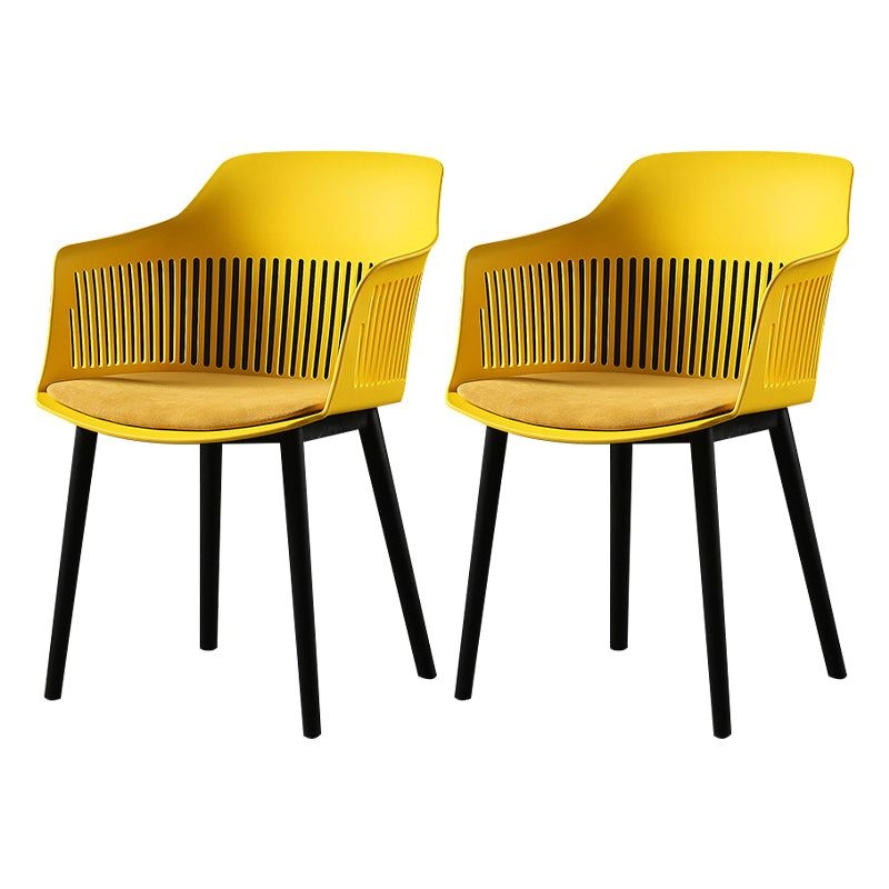 Contemporary Slat Back Arm Chair Matte Finish Metal Chair for Patio - Yellow / 2 Piece Set