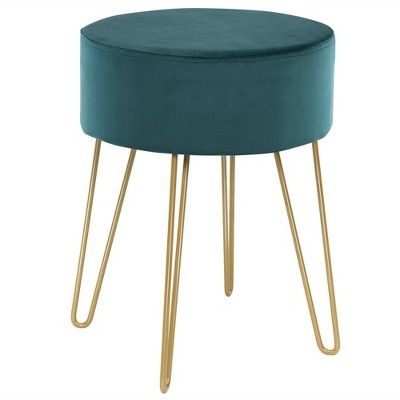 Costway 18'' Round Velvet Ottoman Footrest Stool Side Table Dressing Chair W/Metal Legs Pink\ Blue\ Green Backless