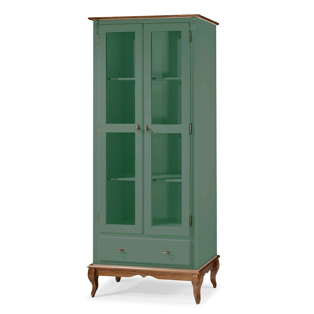 Cristaleira 2 Portas 3 Prateleiras 1 Gaveta e Ps Luiz XV 60302 Linz Mveis - Verde Musgo/Imbuia