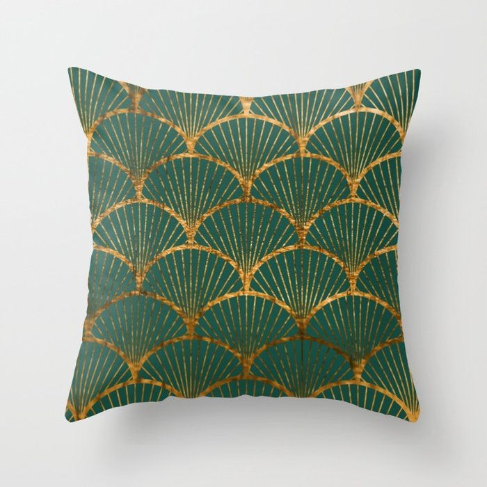 Emeral Gold Petal Pattern Throw Pillow - Cover (16" x 16") With Pillow Insert - Indoor Pillow
