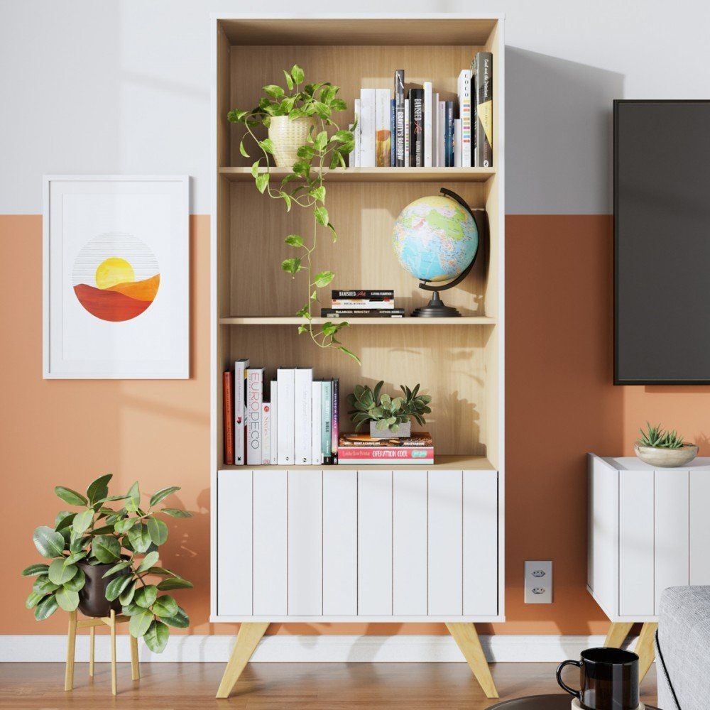 Estante Para Livros Link 2 Portas 3 Prateleiras Branco Fosco/tauari Nobre - Colibri