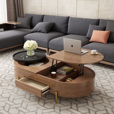 Everly Quinn Amyntas Coffee Table Wood / Metal in Brown / Yellow | 15.5 H x 47.2 W x 23.6 D in | Wayfair