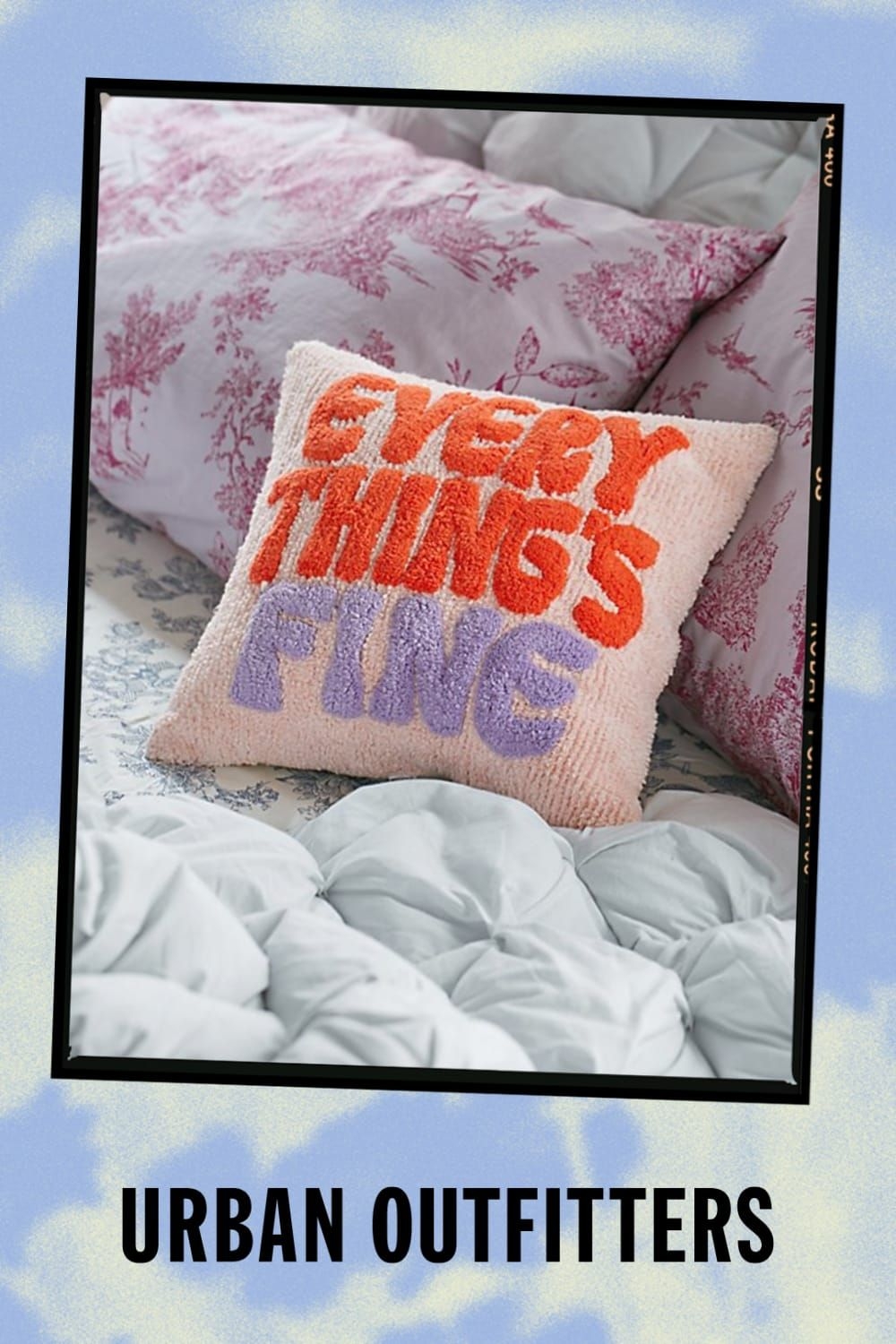 Everything's Fine Throw Pillow in Pink at Urban Outfitters