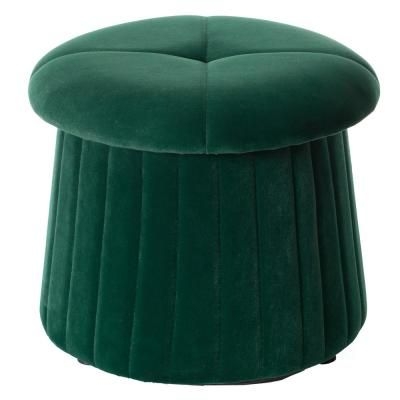 FABULAXE Green Modern Tufted Velvet Mushroom Shape Storage Ottoman Storage Stool Trunk