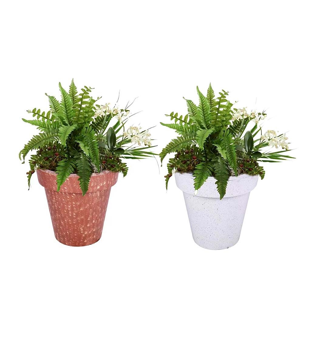 Fiberglass Outdoor Planter with Solar Lights - White | Plow & Hearth