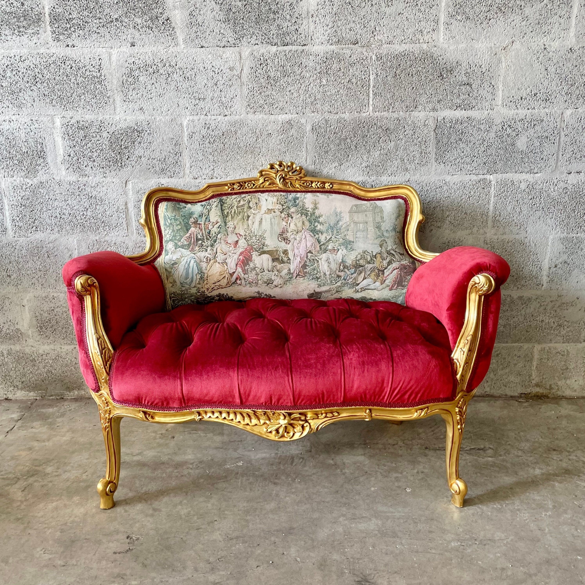 French Settee Red Vintage Furniture Red Sofa Gold Settee Tufted Settee Rococo Furniture Baroque Antique Furniture Interior Design