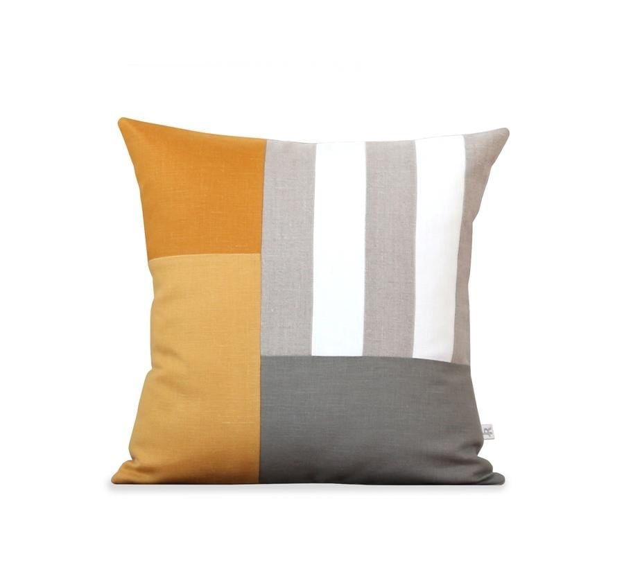 Graphic Grid Pillow - Marigold, Squash, Stone, Cream, Natural - 16x16 / No Insert