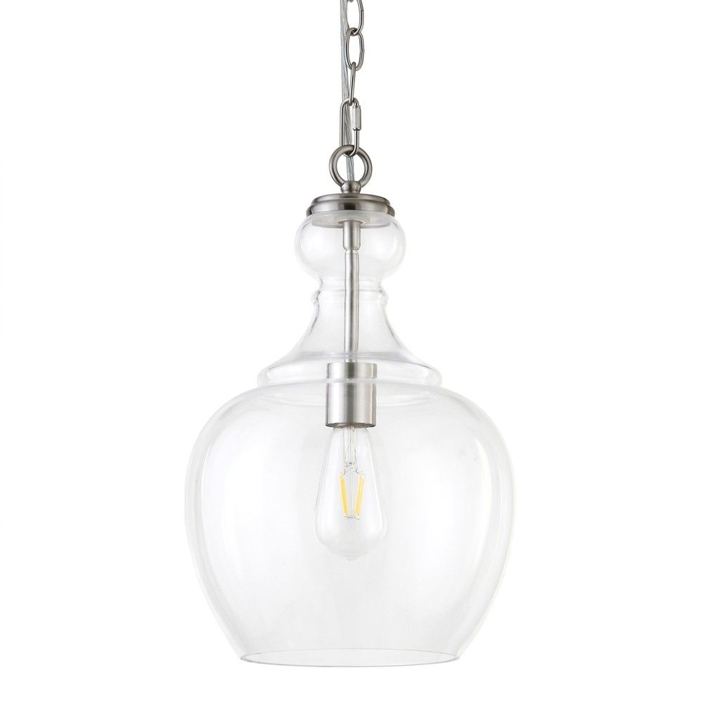 Hampton & Thyme 11" Wide Pendant with Glass Shade Brushed Nickel/Clear