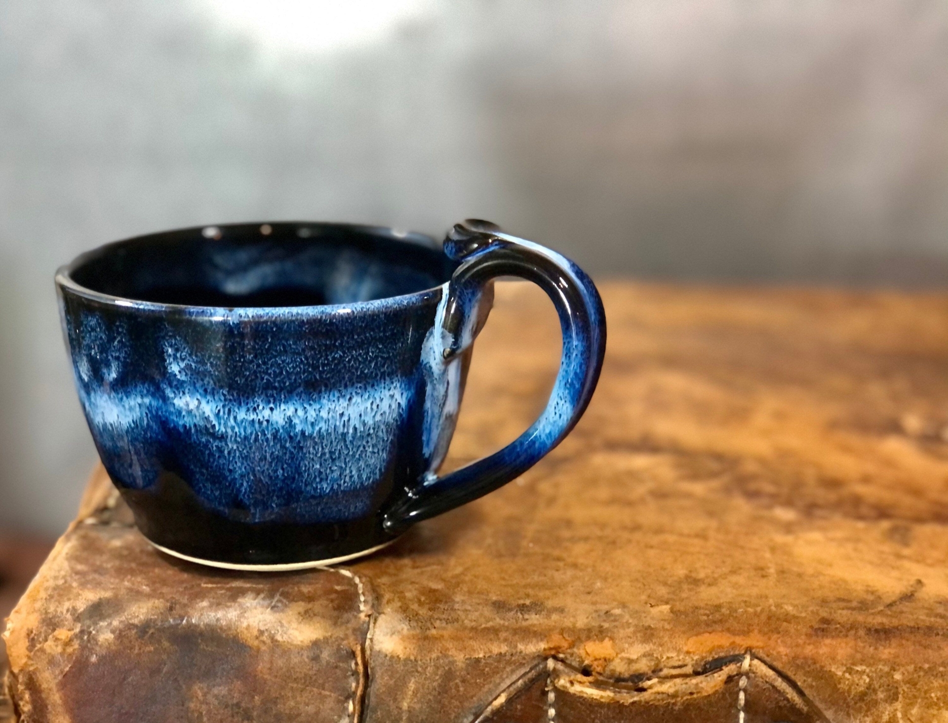 Hand Thrown Stoneware Cappuccino Pottery Mug Midnight Blue Cappi Style Soup