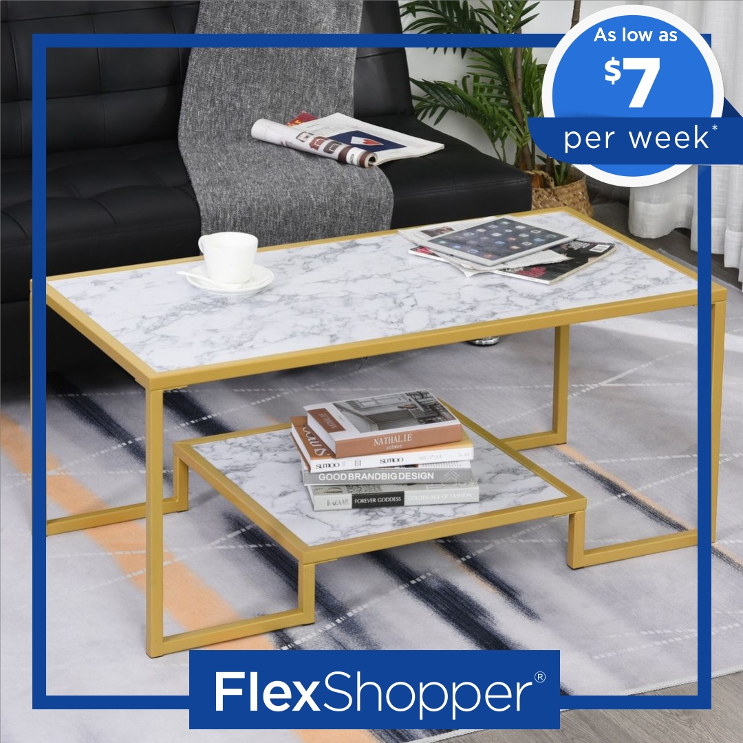 Homcom Minimalist Art Deco Coffee Table with Laminate Marble Print Table Top & Underneath Storage sh...