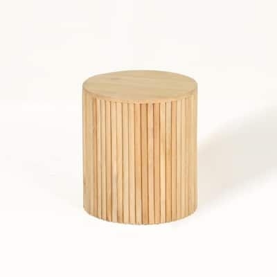 Home Decorators Collection KARLEN 16 in. ROUND REED MANGO WOOD SIDE TABLE, LIGHT MANGO FINISHED