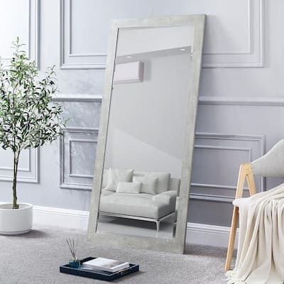 HOMESTOCK 32 in. W x 66 in. H Rustic Full Length Mirror, Farmhouse Mirror, Wall Mirror Full Body Mirror Bedroom Distressed Gray