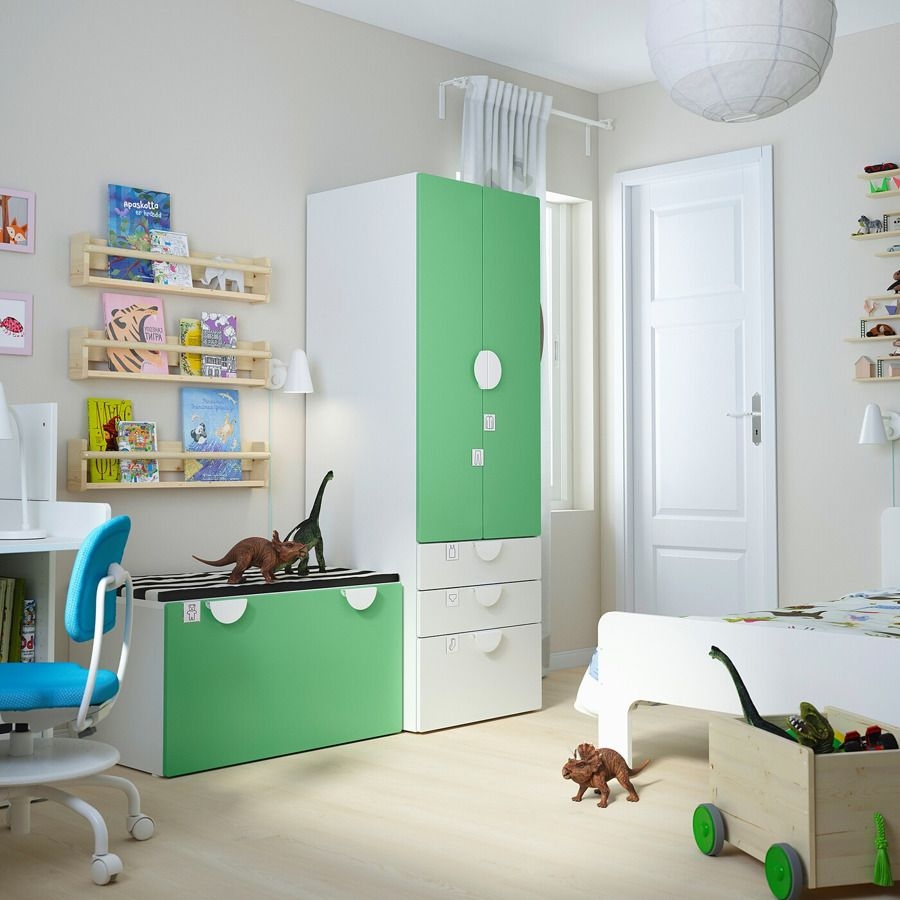 IKEA - SMSTAD / PLATSA storage combination, white green/with bench, 150x57x181 cm