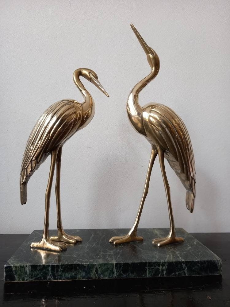 Impressive and rare eye-catching Mid Century table top Marble and Brass Crane Statue, Art Deco France,1940-60 exceptional beautiful quality