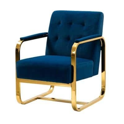 JAYDEN CREATION Antero Navy Upholstered ArmChair with Metal Base, Blue