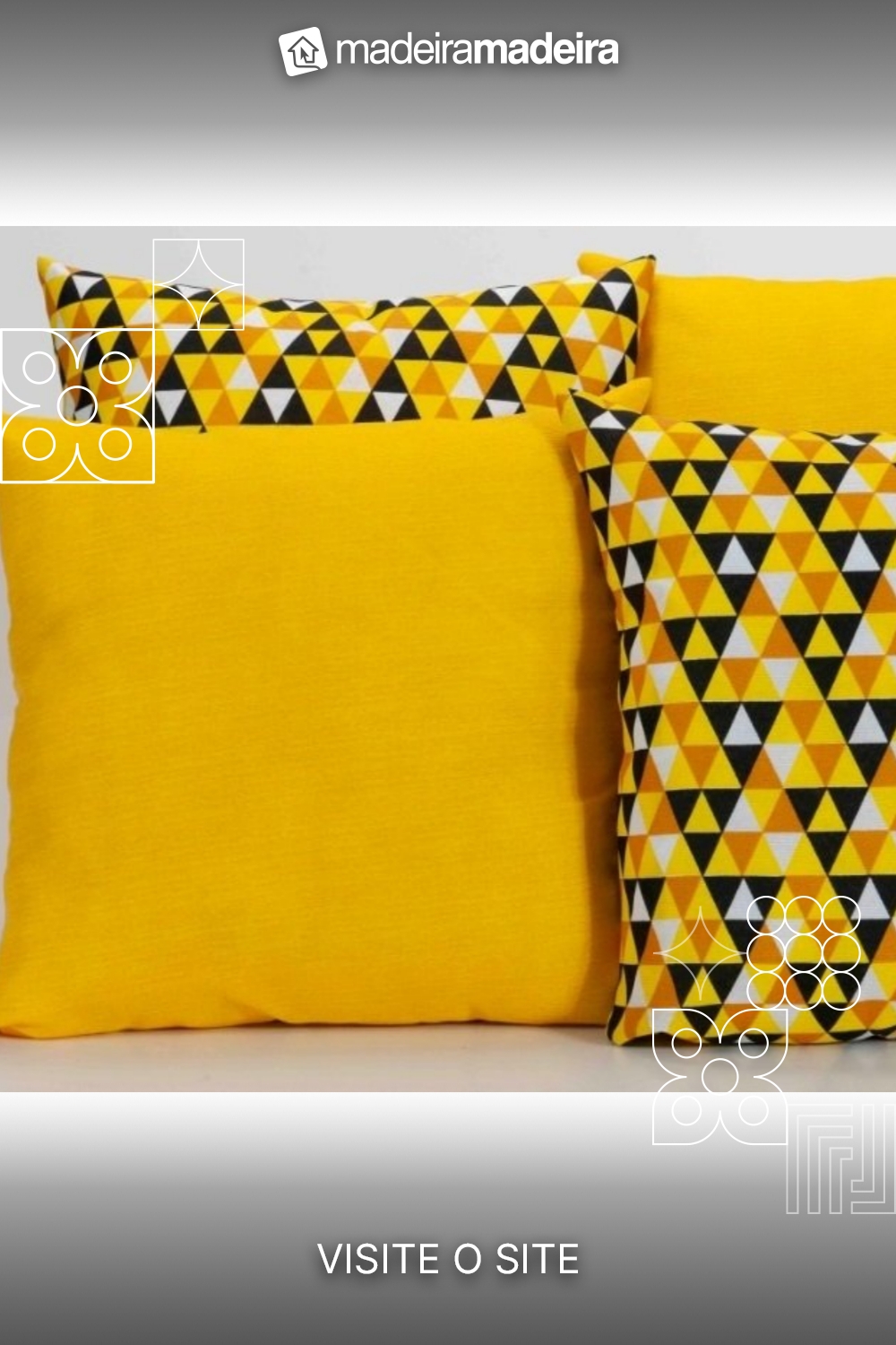 Kit com 4 Capas Para Almofadas Decorativas Estampa Geomtrico Amarelo