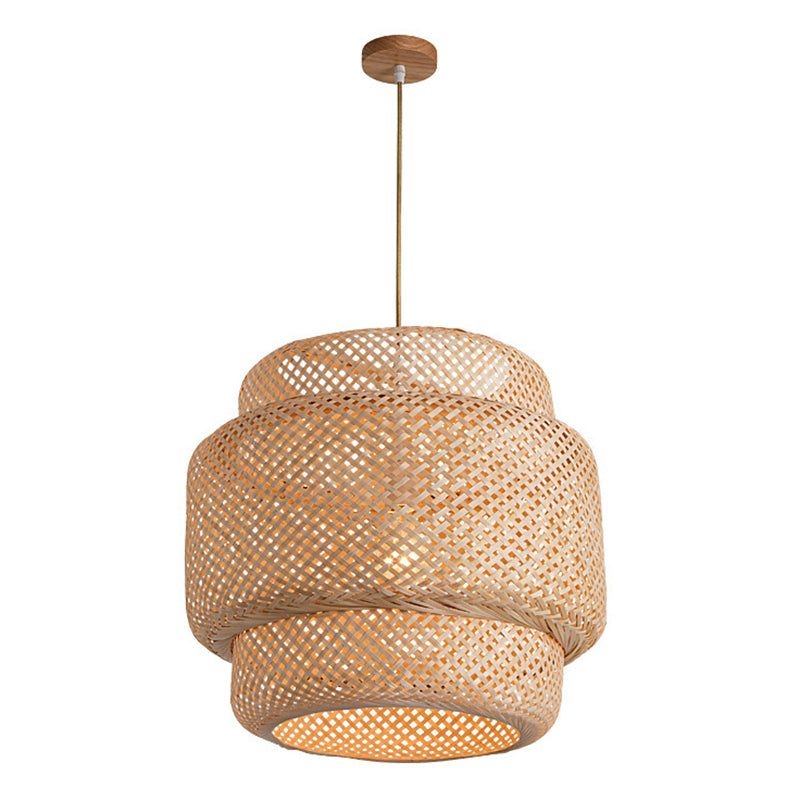 Lantern Bamboo Rattan Shape Pendant Hanging Lamp Asia Style 1 Light Hanging Ceiling Light  for Living Room - Black / 15