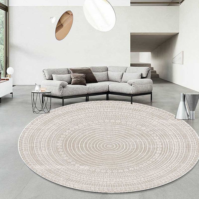 Light Brown Stirpe Rug Polyester Casual Rug Non-Slip Backing Rug for Living Room - 2'7 x 2'7 / White-Brown