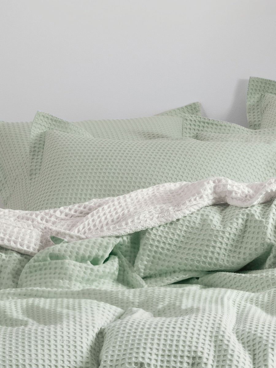 LINEN HOUSE DELUXE WAFFLE QUILT COVER SET - MIST - European Pillowcase (65 x 65CM)