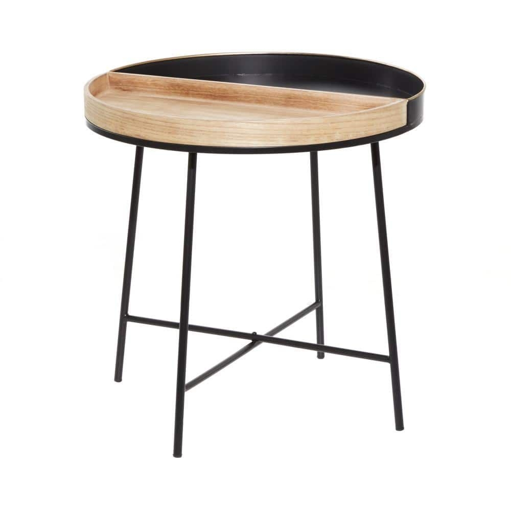 Litton Lane 22 in. Black Split Large Round Wood End Accent Table