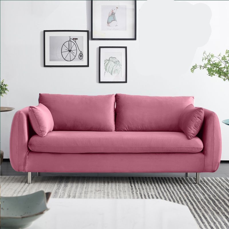 Loose Back Linen Sofa 3/4-Seater Square Arm Cushions Seating - 71L x 31.5W x 25H / Rose Red