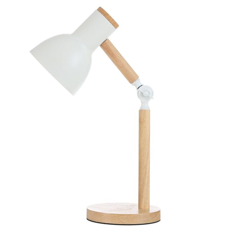 Macaroon Wood Night Table Lights Bell 1-Light Nightstand Lamps with Metal Shade - White