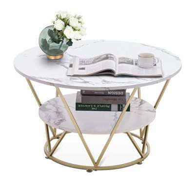 Mercer41 Avent Coffee Table Wood / Faux Marble / Metal in Brown / Gray / White | 18 H x 32 W x 32 D in | Wayfair