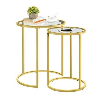 Mercer41 Tashon Glass Frame Nesting Tables Glass in Gray | 24 H x 20 W x 20 D in | Wayfair