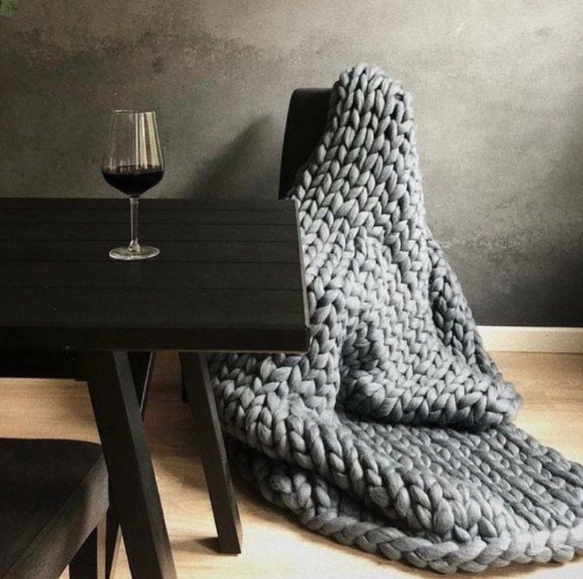 Merino Wool Giant Blanket Chunky Knit Blanket Throw Cosy Merino Blanket Trending Christmas Gift Cosy Home Cosy Decoration 100% Natural Wool