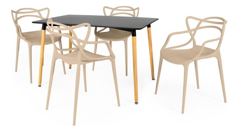 Mesa De Jantar Eiffel Preta 120x80cm Com 4 Cadeiras Allegra Cor Nude