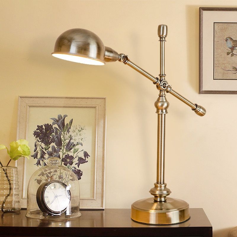 Metallic Dome Shade Desk Light Vintage Stylish 1 Head Living Room Adjustable Table Light in Brass - Brass