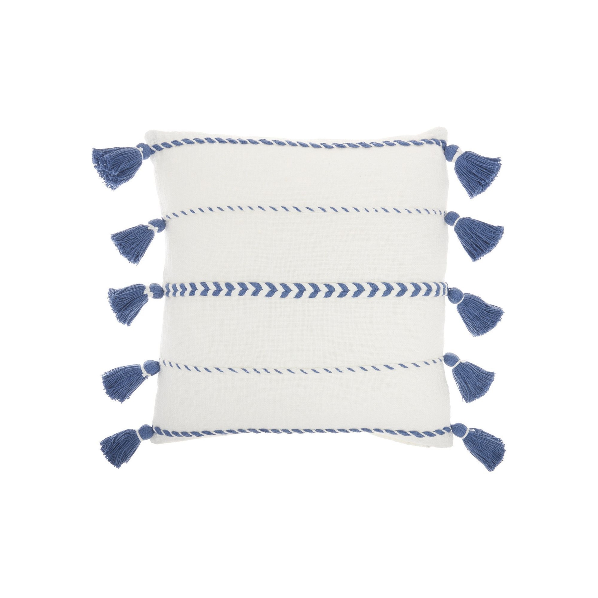 Mina Victory Life Styles Braided Stripes Tassels Throw Pillow, Blue, 20X20