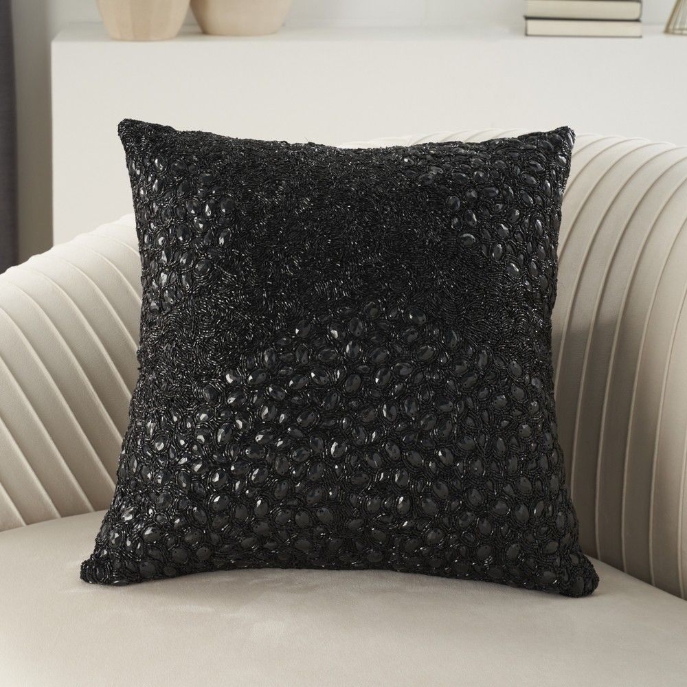 Mina Victory Luminescence Fully Beaded 20" x 20" Black Indoor Throw Pillow