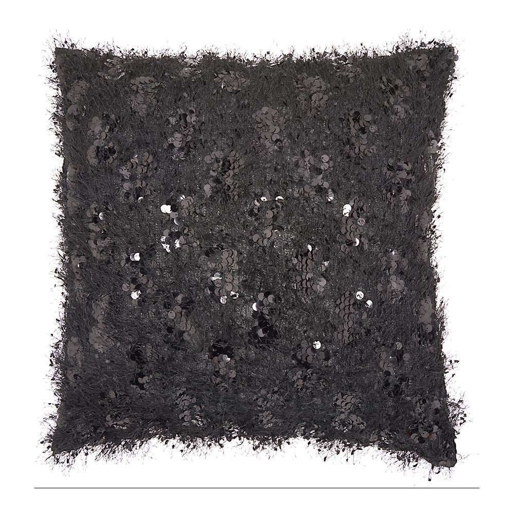 Mina Victory Shag Sequins Ivory Throw Pillow, Black, 20X20