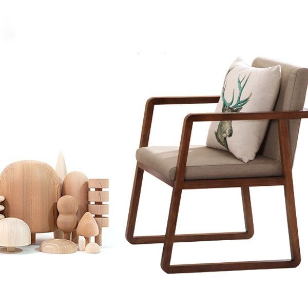 Modern Style Chairs Dining Arm Chair with Wooden Legs for Kitchen - Fruit Green / 1 Piece