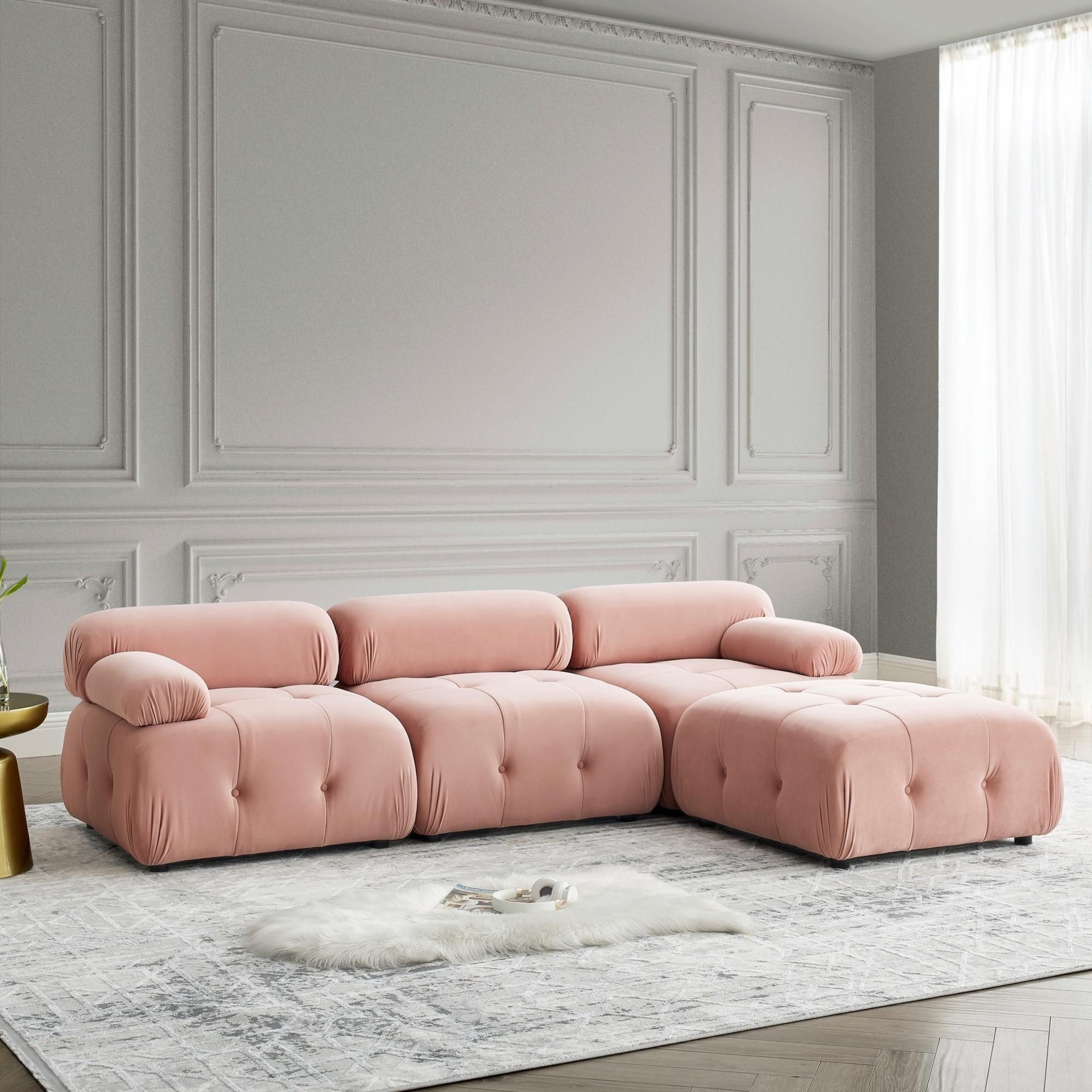 Modular Sectional Sofa - Button Tufted Design, DIY Combination, L-Shaped Couch with Reversible Ottoman