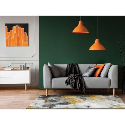 MYNE Melgund 63"X84" Area Rug Polyester in Gray/Yellow, Size 63.0 W x 1.0 D in | Wayfair