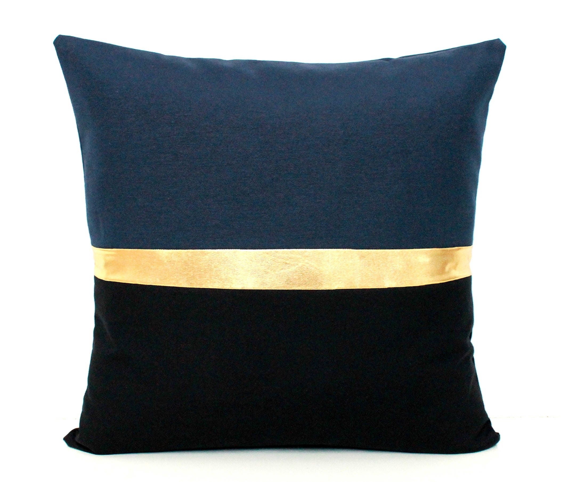 Navy Blue, Metallic Gold and Black Color Block Throw Pillow Cover - All Sizes