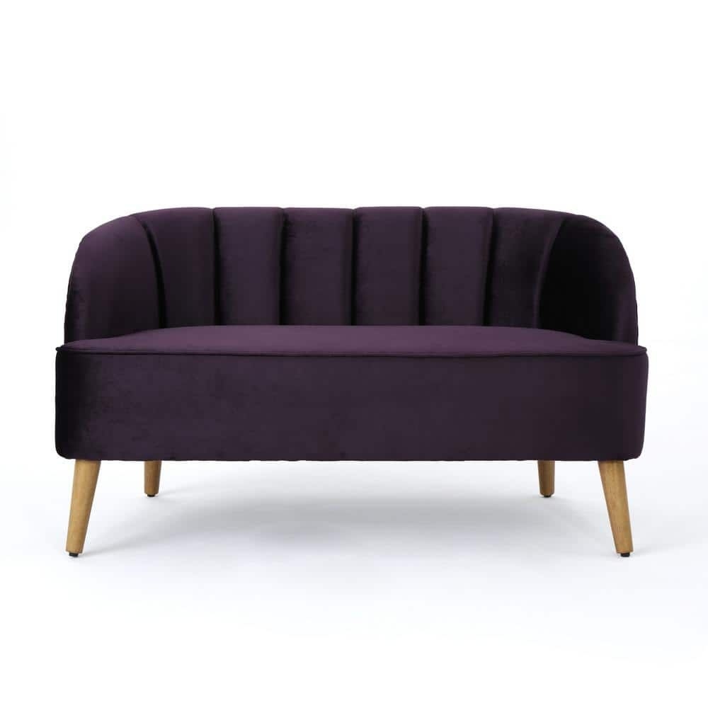 Noble House Amaia 50 in. Blackberry/Walnut Velvet 2-Seater Armless Loveseat with Tapered Wood Legs, Blackberry/ Walnut