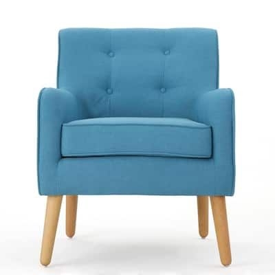 Noble House Felicity Mid-Century Modern Button Back Teal Fabric Armchair, Blue