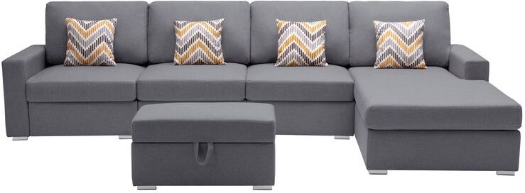 Nolan Gray Linen Fabric 5Pc Reversible Sofa Chaise With Interchangeable Legs, Storage Ottoman, And Pillows 89425-22B | 1StopBedrooms